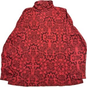 Rafaella Weekend Women's Petites Size L‎ Red Paisley Long Sleeve Turtle Neck